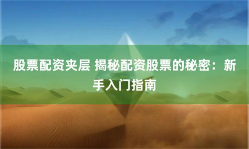 股票配资夹层 揭秘配资股票的秘密：新手入门指南